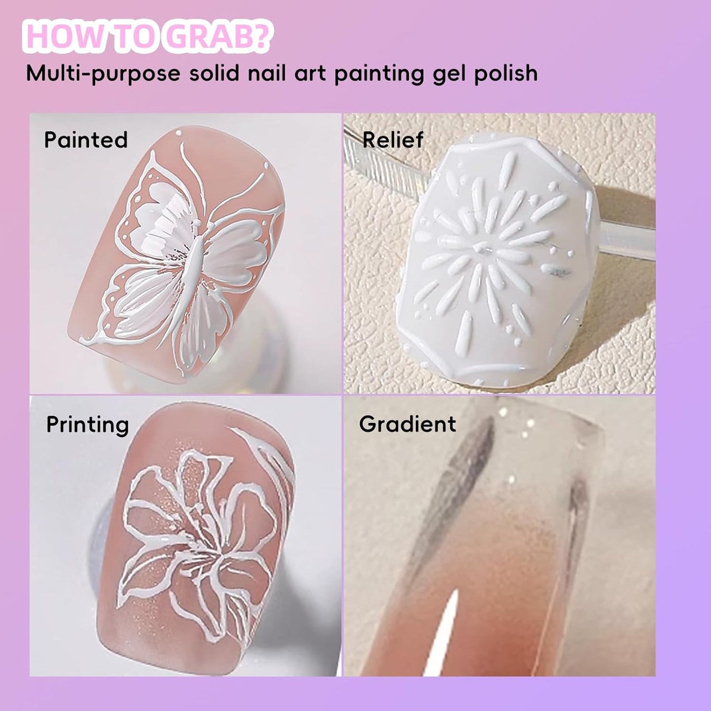 Solid Nail Art Paiting Gel Polish, 9 Colors Multi-Purpose Pink Purple Red Brown White Glitter Gradient Painting Gel French Flower Manicure DIY Nail Art Sponge Pat Paint Nail Polish Set