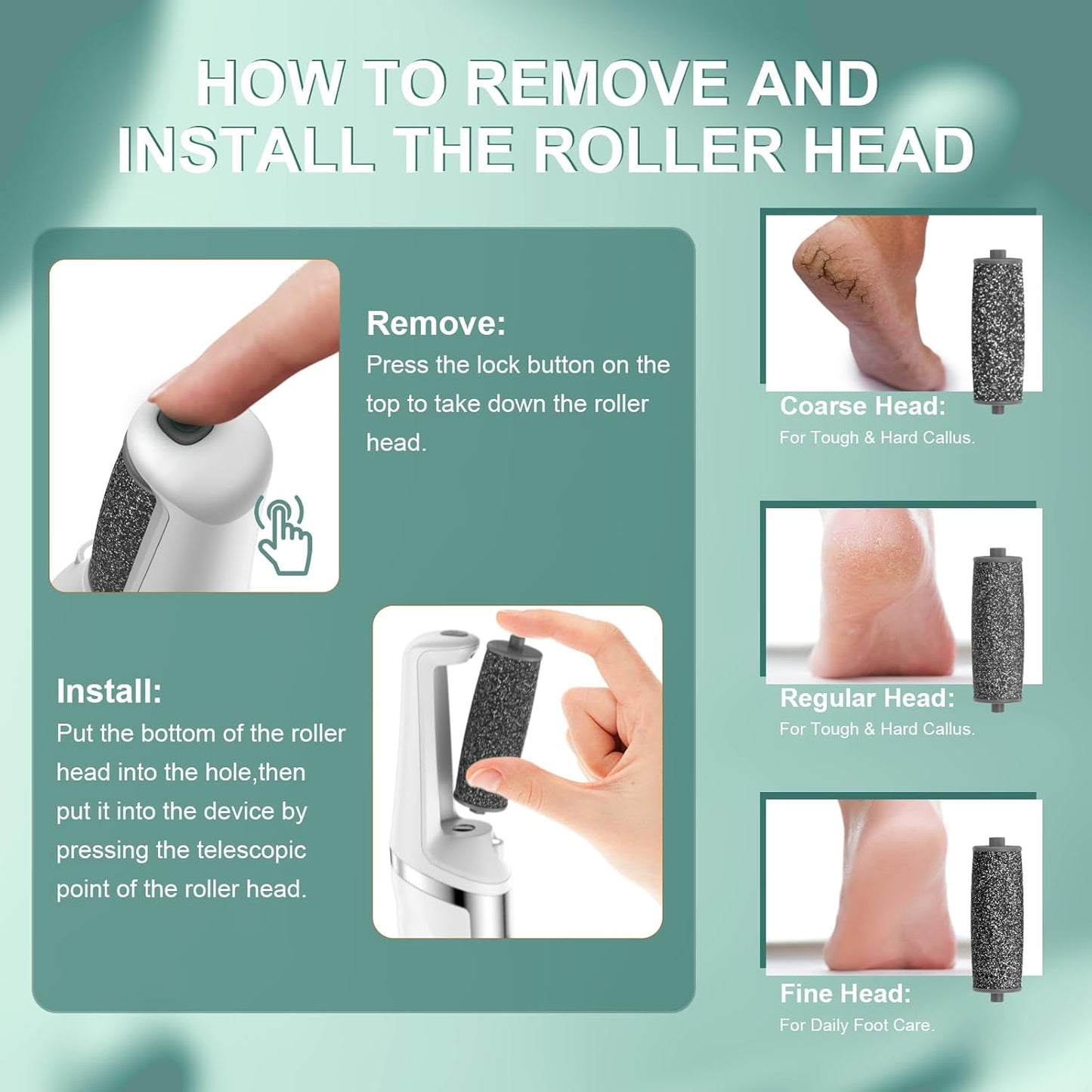 Electric Foot Callus Remover, Rechargeable Electronic Foot File Foot Scrubber Pedicure Kits, Professional Pedicure Tools Smooth Pedicure Wand, Foot Care for Dead Skin Ideal Gift, 3 Rollers,3 Speeds