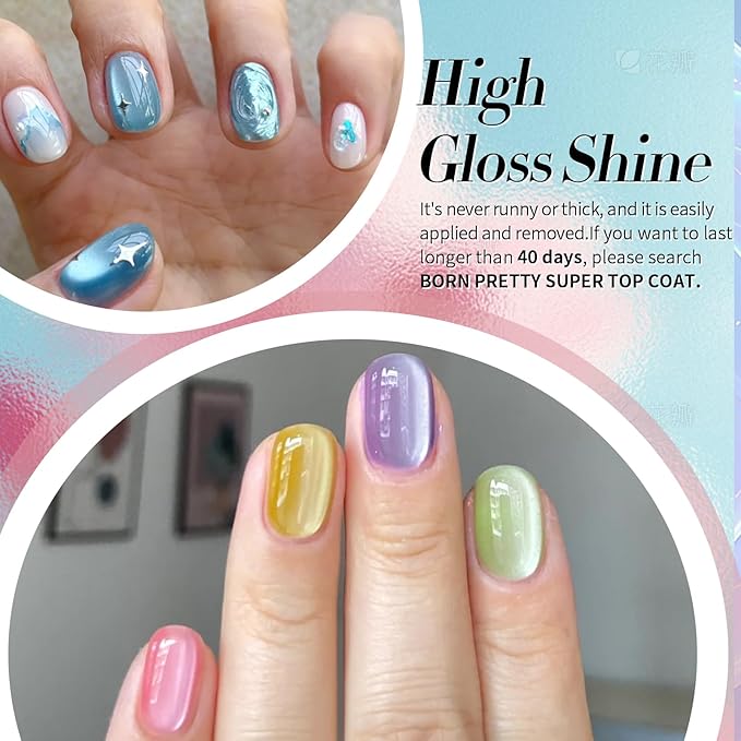 Born Pretty Magnetic Gel Nail Polish Pastel Water Light Cat Magnetic Eye Gel Jelly Glass Crystal Nail Polish Glitter Shimmer Auroras Magnetic Gel Nail Art Manicure Kit 6PCS