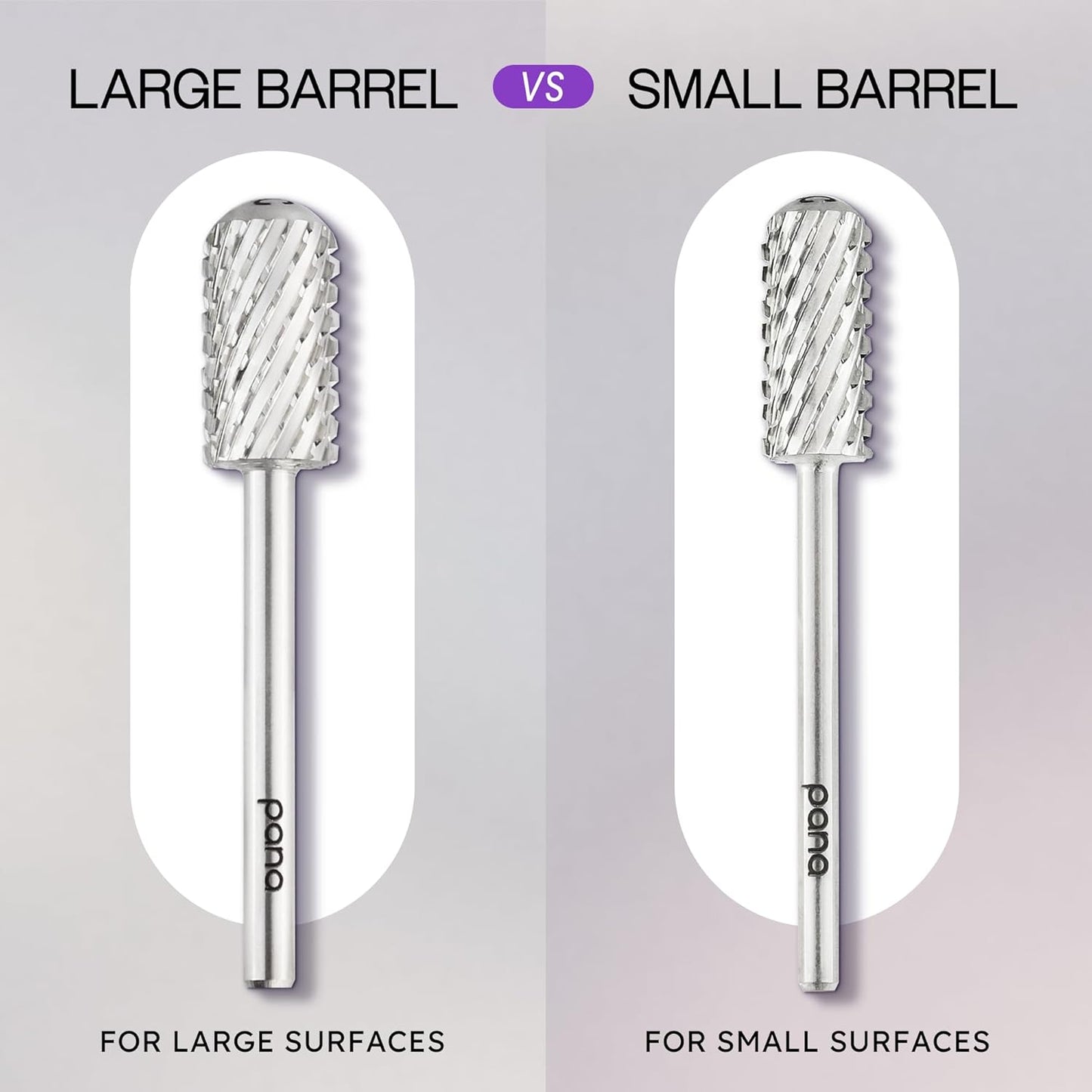 PANA 3/32" Large Smooth Round Top Safety Carbide Nail Drill Bit for Gel Polish & Acrylic Removal Nail Salon Manicure Pedicure Electric File Tools (Large Barrel - Silver, 2X Coarse)