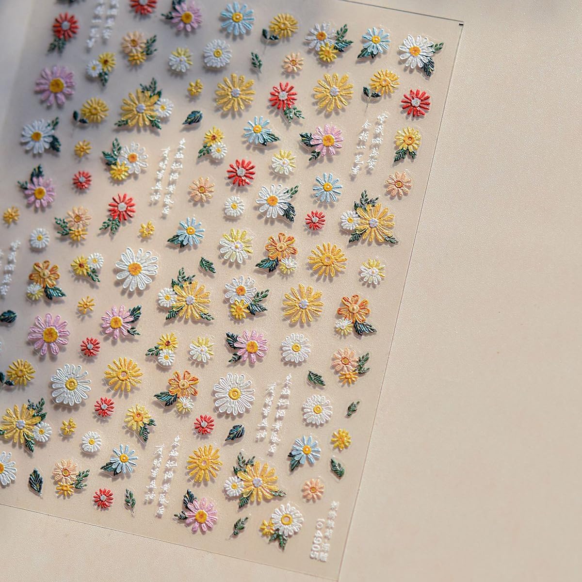 Colorful Daisy Nail Art Stickers 5D Embossed Daisy Nail Stickers Self Adhesive Cute Flower Nails Decals White Floral Design Sticker Spring Summer Nails Supplies for Women DIY Manicure