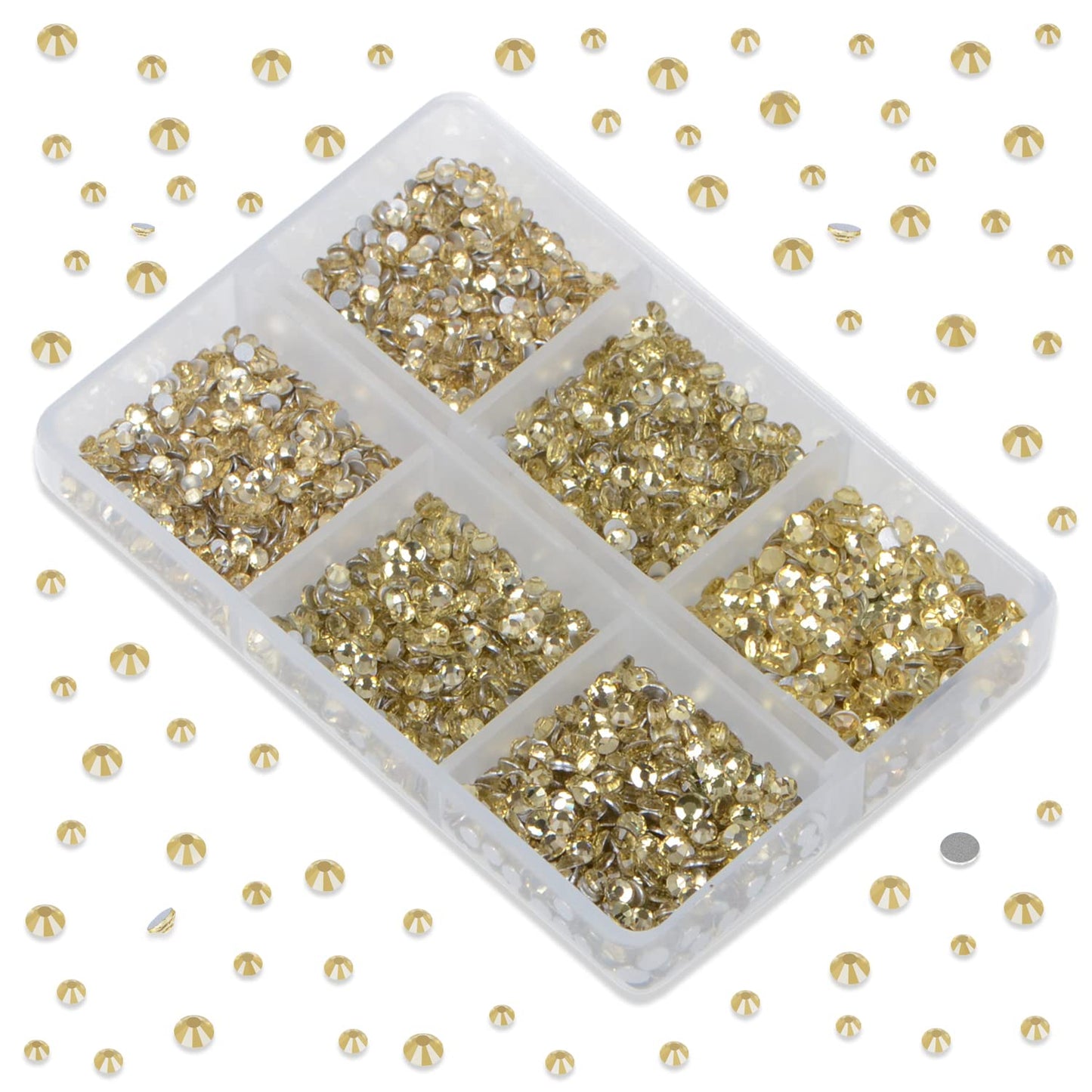 LPBeads 6000 Pieces Jonquil Non Hotfix Rhinestones 6 Sizes Round Crystal Glass Flat Back Rhinestones with Tweezers and Picking Pen for Nail Art Crafts Clothes Bags DIY