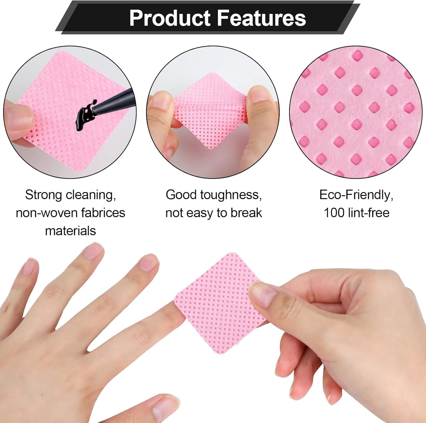 400 Pieces Nail Cotton Pads,1 Pull-Down Pump Dispenser Bottle, Super Absorbent Soft Non-Woven Eyelash Glue Wipes, Nail Polish dehumidifier for Eyelash Extension Products and Nail Oil Bottle (Pink)