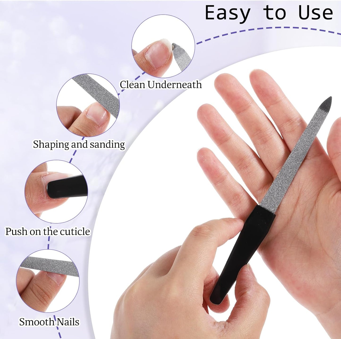 6 Pcs Fingernail Files for Women, 6 Inch Metal Nail Files Stainless Steel Sword Nail File with Sharp Pointed Tip and Non Slip Handle Colorful Diamond Deb Toenail File for Natural Nails