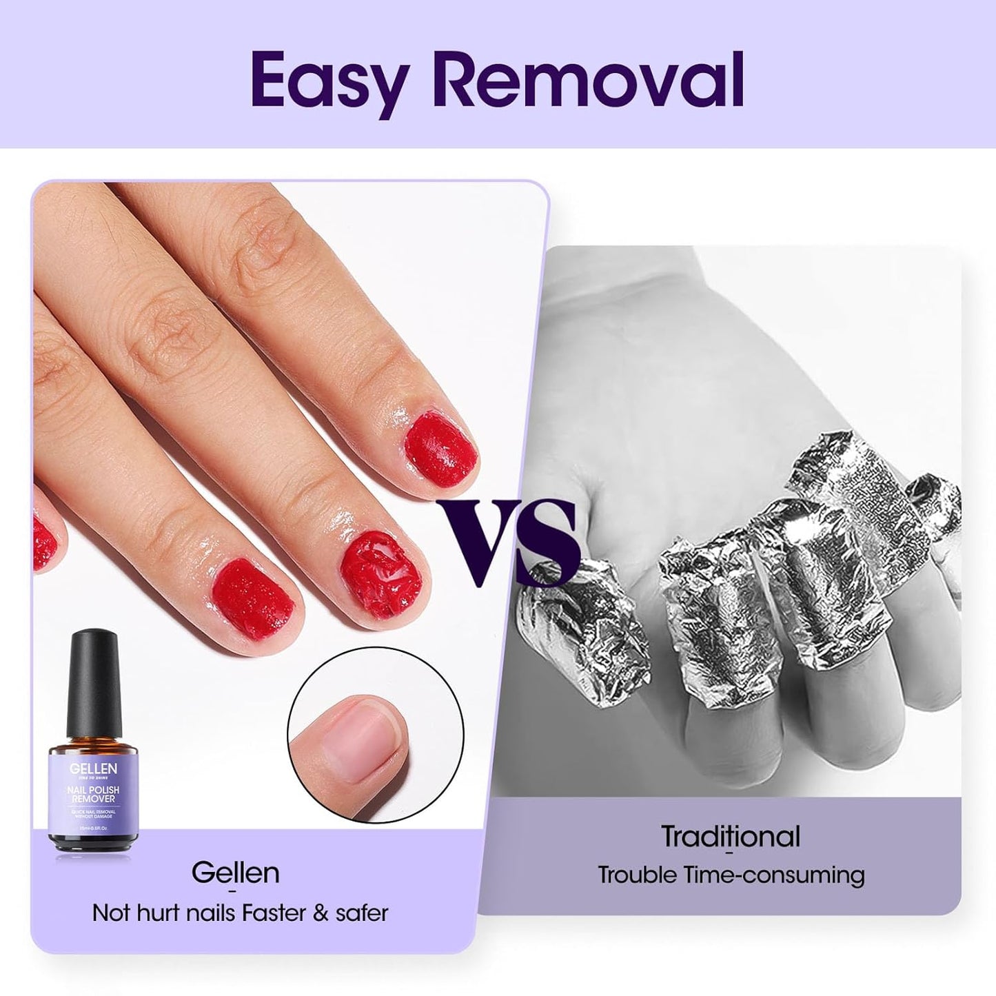 Gellen Gel Nail Polish Remover, Gel Polish Remover for Nails with Cuticle Pusher and Nail File, Easily & Quickly Remove Gel in 2-5 Minutes, No Need Soaking Or Wrapping