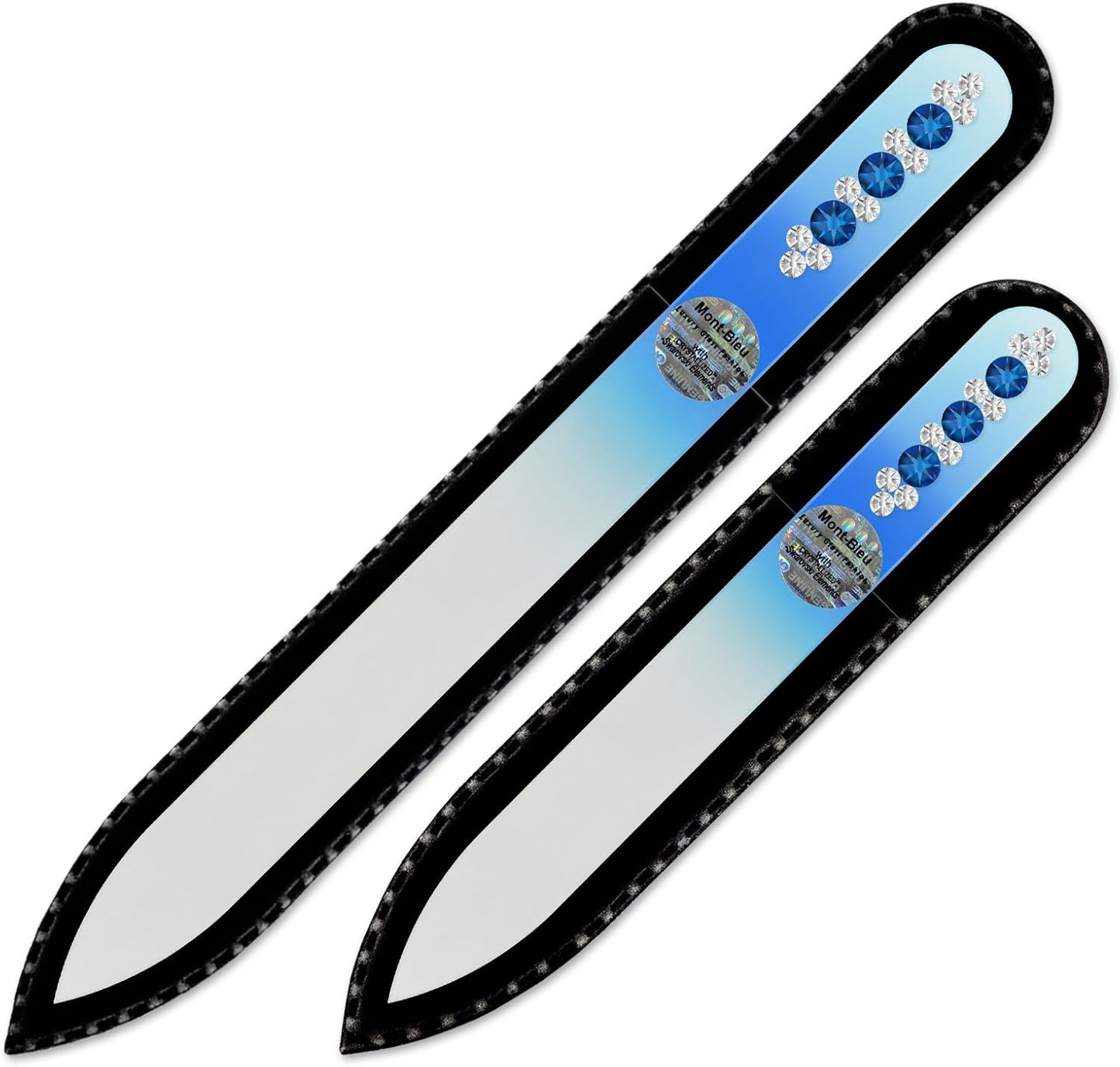 Gifts for Women - Mont Bleu Set of 2 Glass Nail Files Hand Decorated with Crystals - Handmade Gifts - Premium Nail Filer Kit - Excellent Nail Filing Tools - Gifts