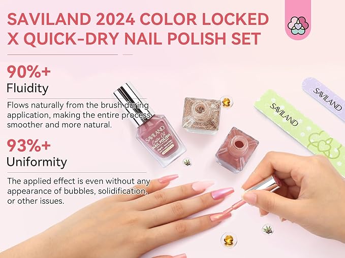 SAVILAND Quick Dry Nail Polish: 6Pcs Hot Sheer Color Fingernail Polish Set Neutral Solid Color Pink Nudes Glitter Nail Polish Kit Castor Oil Non Gel Nail Lacquer Finger Toe Nail Art Home DIY Gift Set