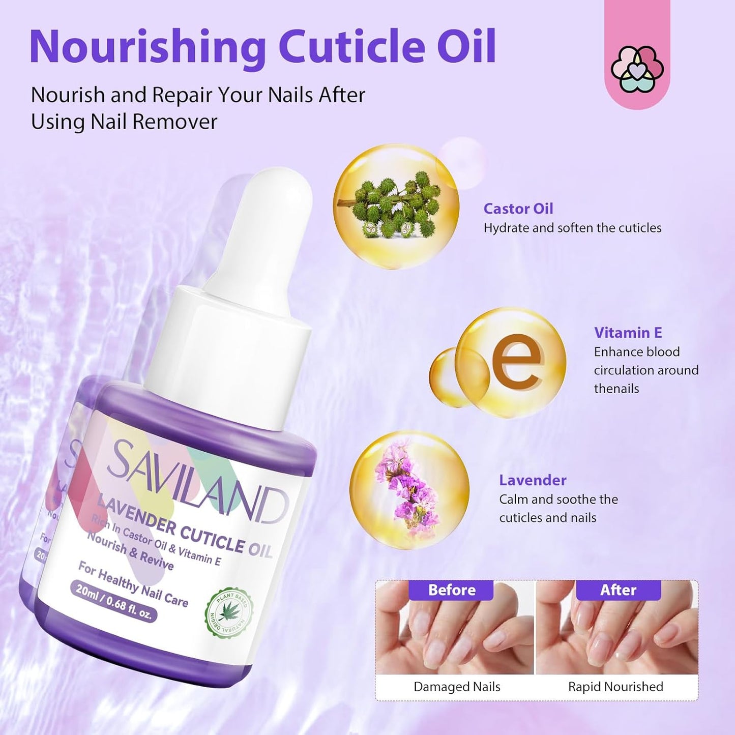 SAVILAND Pure Acetone Nail Polish Remover Kit: Gel Polish Remover with Professional Nail Polish Removal Tools Safe Gel Remover for Nails Fast & Easy Removal with Cuticle Oil Salon Home DIY 250 ML