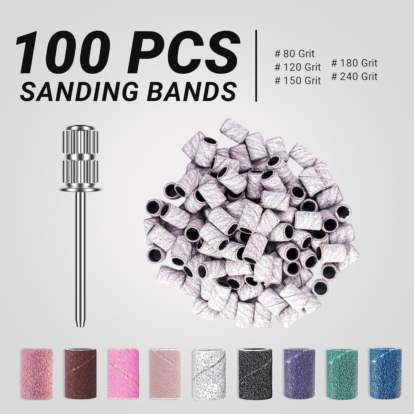 MelodySusie 100 Pcs Nail Drill Bits Sanding Bands for Nail Drill 150 Medium Grit Nail File Sanding Bands for Acrylic Nails Gel Manicures and Pedicure