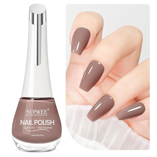 Brown Quick Dry Nail Polish, 16ml Air Fast Dry Regular Nail Polish Lacquer High Glossy Fall Finger Nail Manicure DIY Nail Art Salon Gift for Women Girl