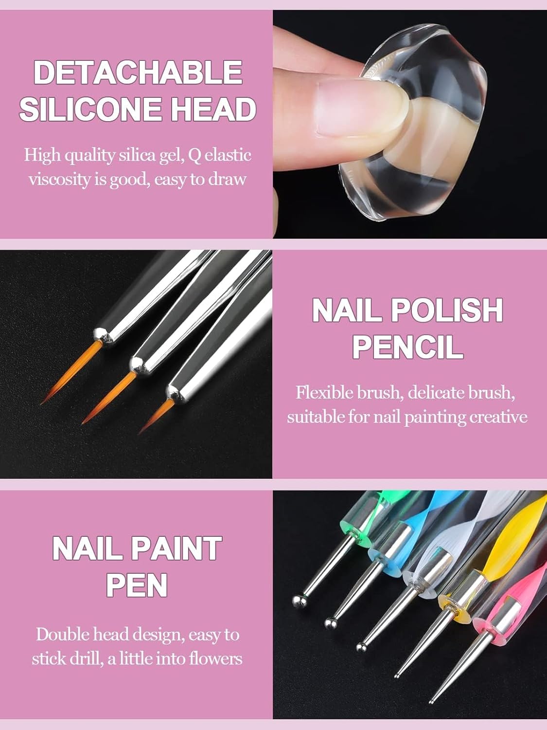 Kalolary Silicone Nail Stamper Set, French Tip Nail Stamp Jelly with Scraper, 3PCS Nail Detail Brush Set Nail Art Brush Pen, 5PCS Nail Dotting Pen, French Tip Nails Art Design Manicure Tools