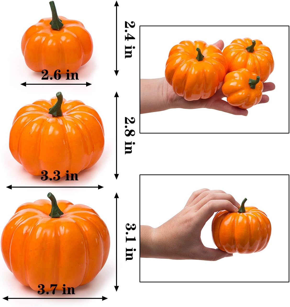 Ogrmar 12 Pack Artificial Assorted Pumpkins, Mini Fake Pumpkins Artificial Vegetables for Halloween,Harvest Thanksgiving Party Decor(Orange)