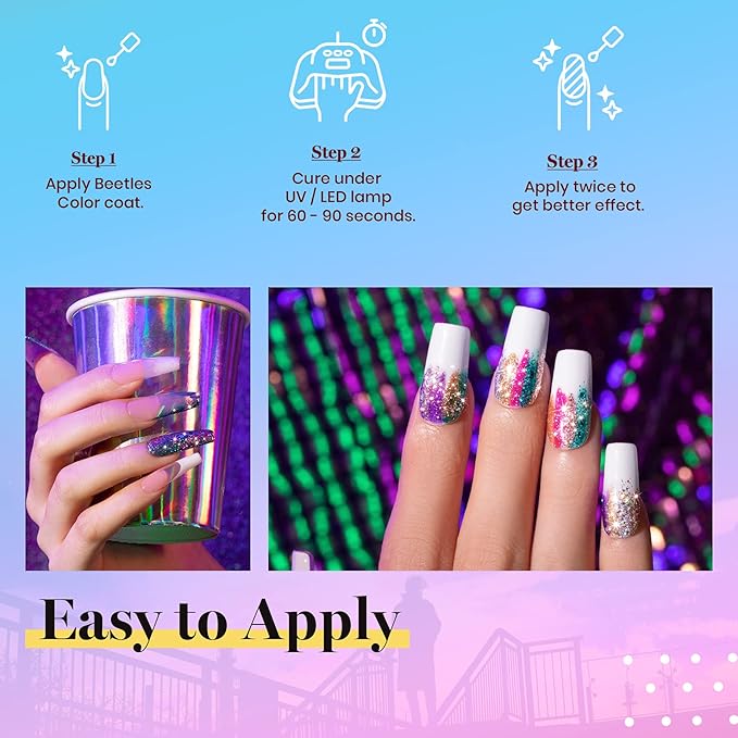 Beetles Glitter Gel Polish, 6 Pcs Pink Silver Platinum Gel Polish Kit Soak off Uv Lamp Shimmer Purple Pink Green Gold Glitter Nail Polish Kit Holiday Gift Design for Party
