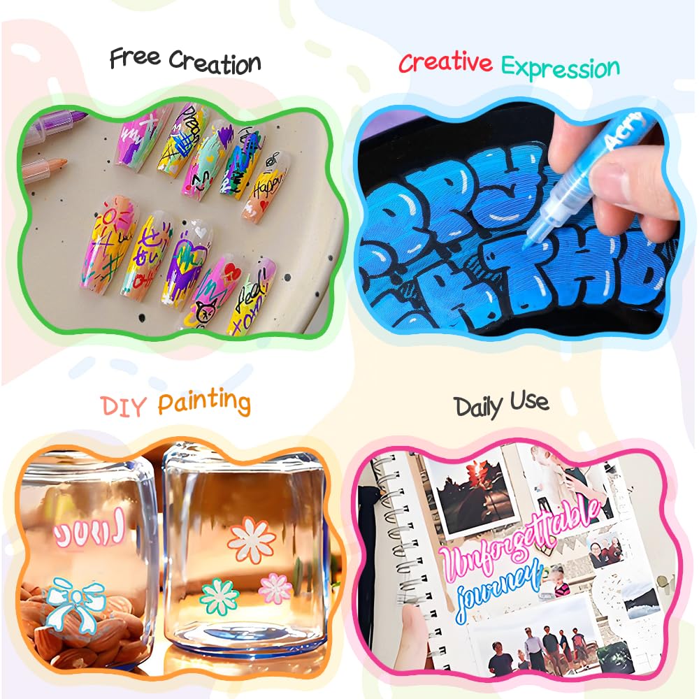 48 Colors Nail Art Pens for Painting Nails, 0.7mm Acrylic Paint Makers DIY Nail Art Markers for Kids and Adults, Quick-drying Nail Polish Pens Doodle Pens for Drawing Point Liner