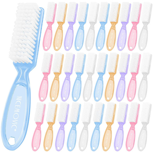 NICEMOVIC 30 Pcs Nail Brush for Cleaning Fingernails, Handle Grip Nail Scrubber Brush, Hand Fingernail Cleaner Brush Manicure Tools Scrub Cleaning Brushes, Use for Toe and Nail Cleaning (Clear)