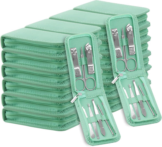 Manicure Set Bulk, Nail Clippers Kit Stainless Steel Fingernail Clippers Set, Sturdy Nail Tip Cutter Trimmers Professional Grooming Toenail Clippers Personal Pedicure Kits 8 in 1 (Green 24 Pack)