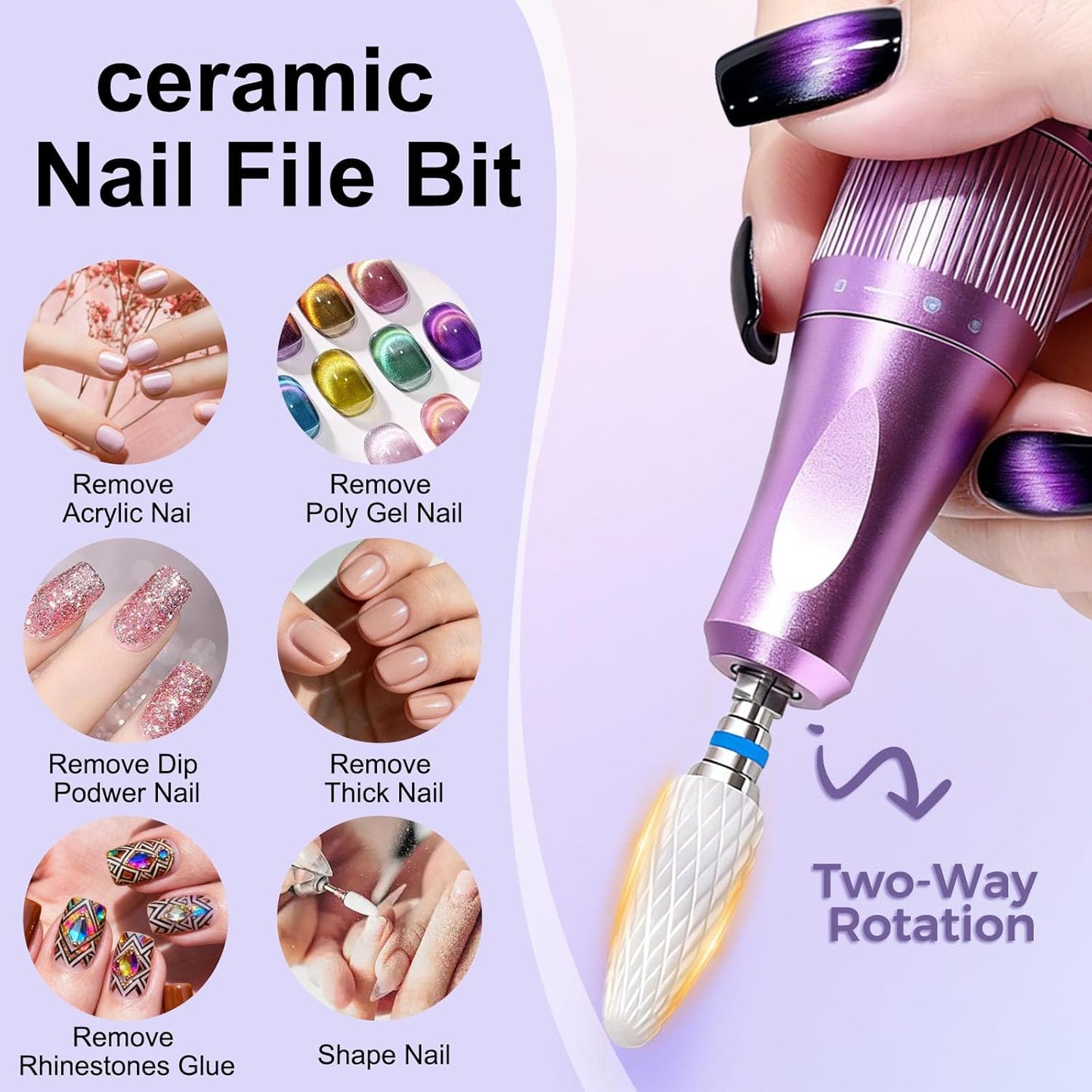 Fantexy 3/32" Ceramic Nail Drill Bit - Remove Acrylic Hard Gels Quickly and Safely,White Ceramic Cone File Bit for Nail Art,Manicure,Pedicure,Gel,Cuticle Clean(Medium - M)