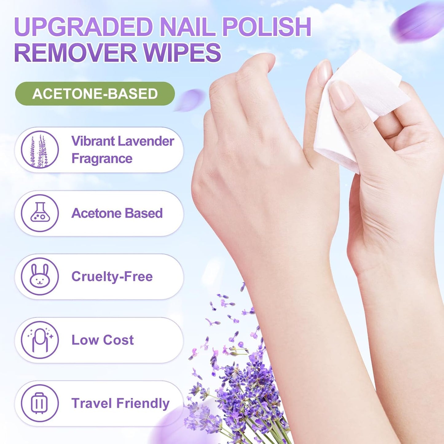 NXJ INFILILA Nail Polish Remover Pads - Individually Wrapped - Quick Nail Polish Remover Wipes - Fingernail Travel Kit to Clear Nail Polish for Home & Professional Removal(Lavender Fragrance)