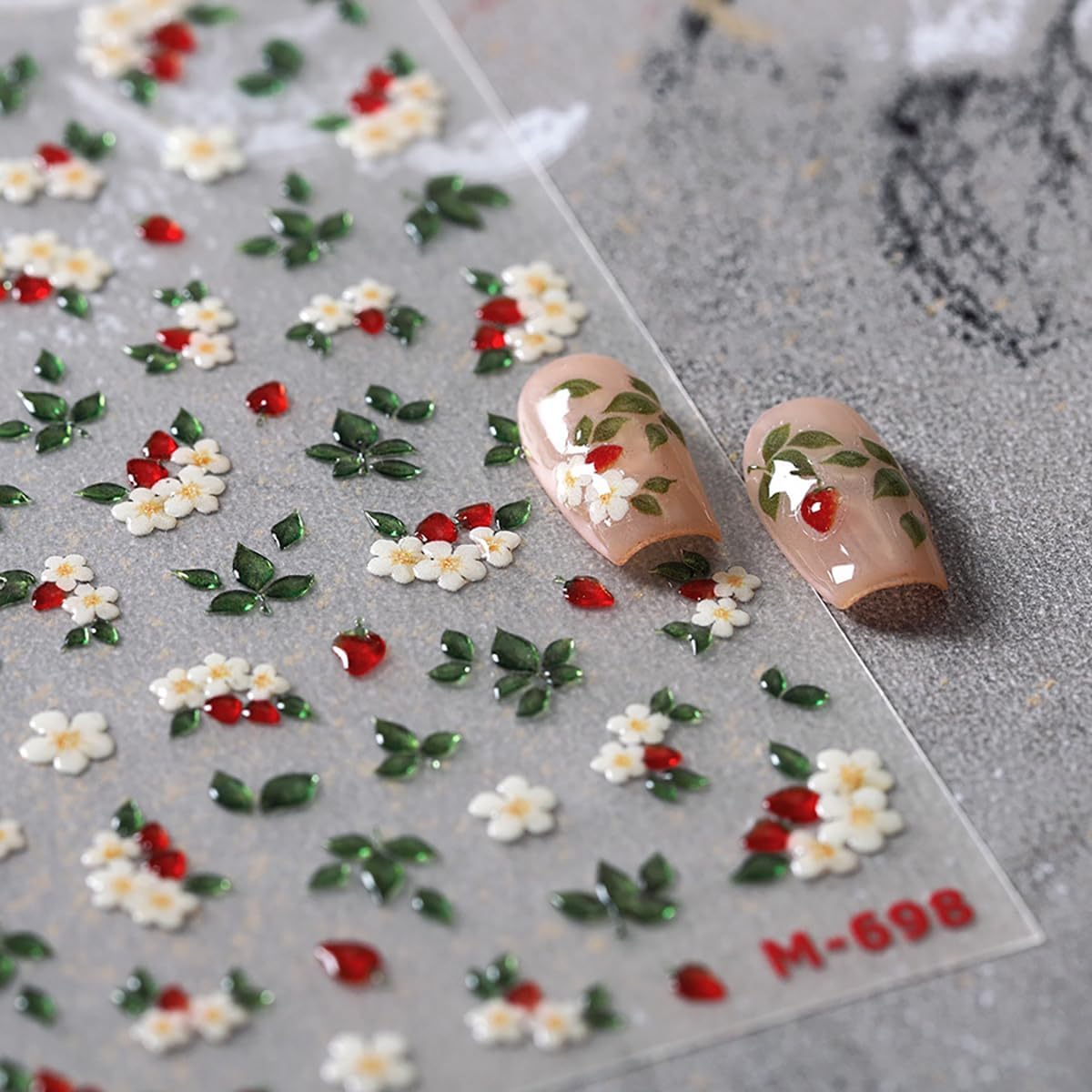1 Sheets White Flower Nail Stickers for Nail Art Spring Flowers Nail Art Stickers 5d Embossed Floral Nail Decals Self-Adhesive Green Leaf Nail Designs Supplies for Women Girls Manicure Decor