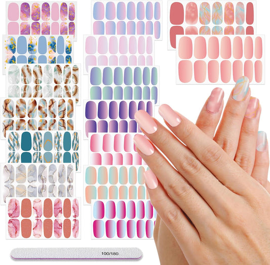 DANNEASY 16 Sheets Nail Polish Strips for Women Girl Marble&Glitter Mermaid Color Nail Polish Stickers Full Nail Wraps Gel Nail Strips Self Adhesive Manicure Sticker with File, Cuticle Stick