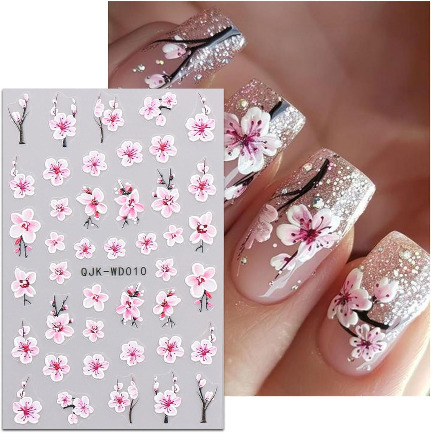 JMEOWIO 6 Sheets Flower Nail Art Stickers Decals Self-Adhesive Spring Summer Floral Nail Supplies Nail Art Design Decoration Accessories