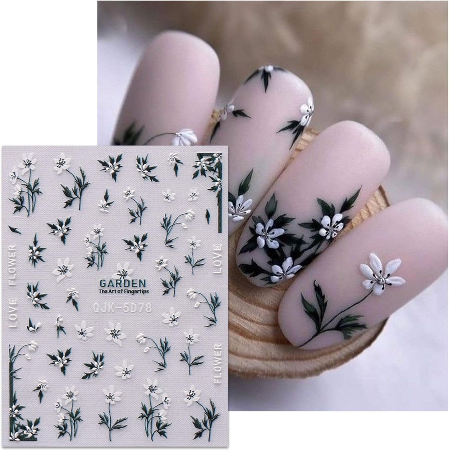 JMEOWIO 6 Sheets 3D Embossed Spring Flower Nail Art Stickers Decals Self-Adhesive Pegatinas Uñas 5D Colorful Summer Floral Leaf Nail Supplies Nail Art Design Decoration Accessories