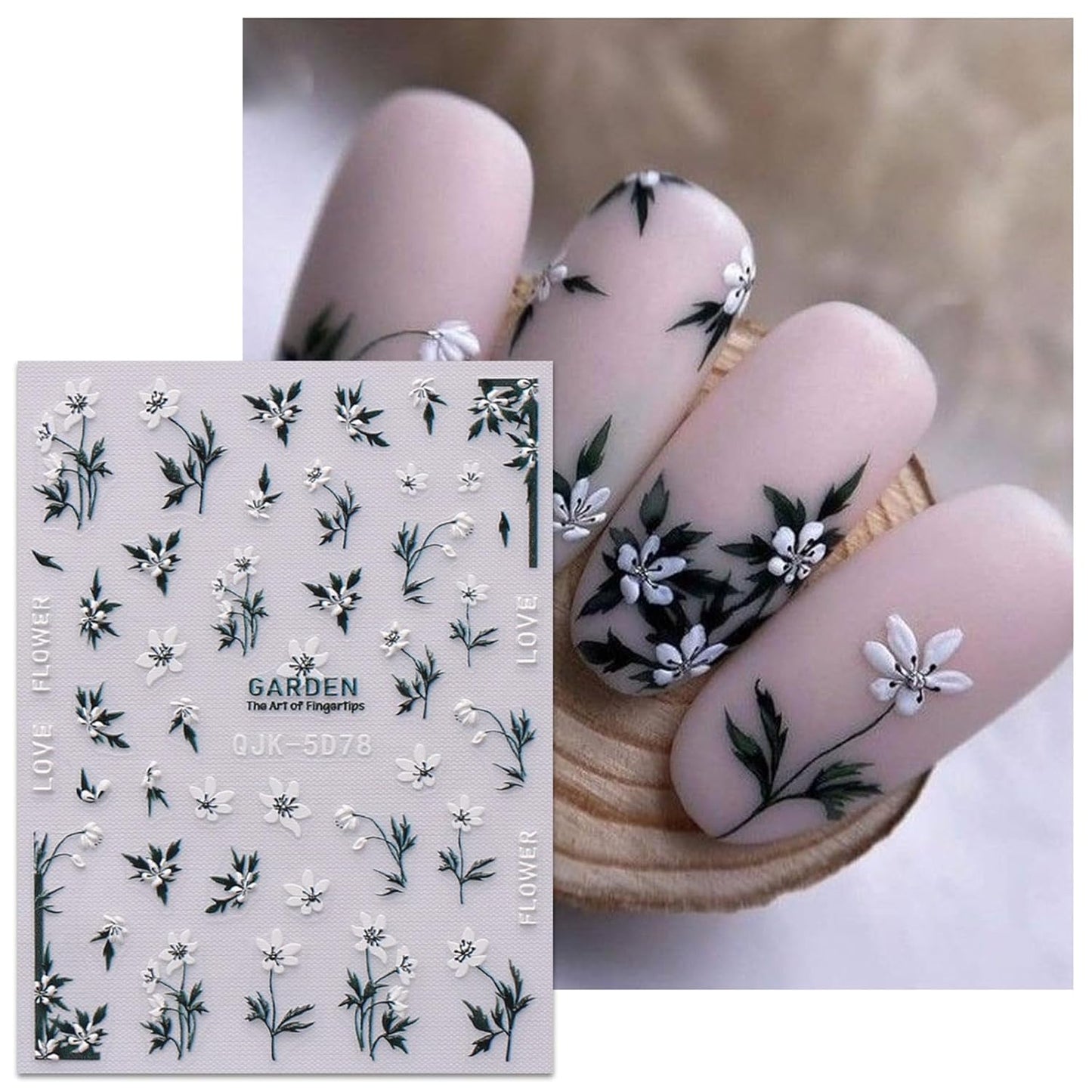 JMEOWIO 6 Sheets 3D Embossed Spring Flower Nail Art Stickers Decals Self-Adhesive Pegatinas Uñas 5D Colorful Summer Leaf Floral Nail Supplies Nail Art Design Decoration Accessories