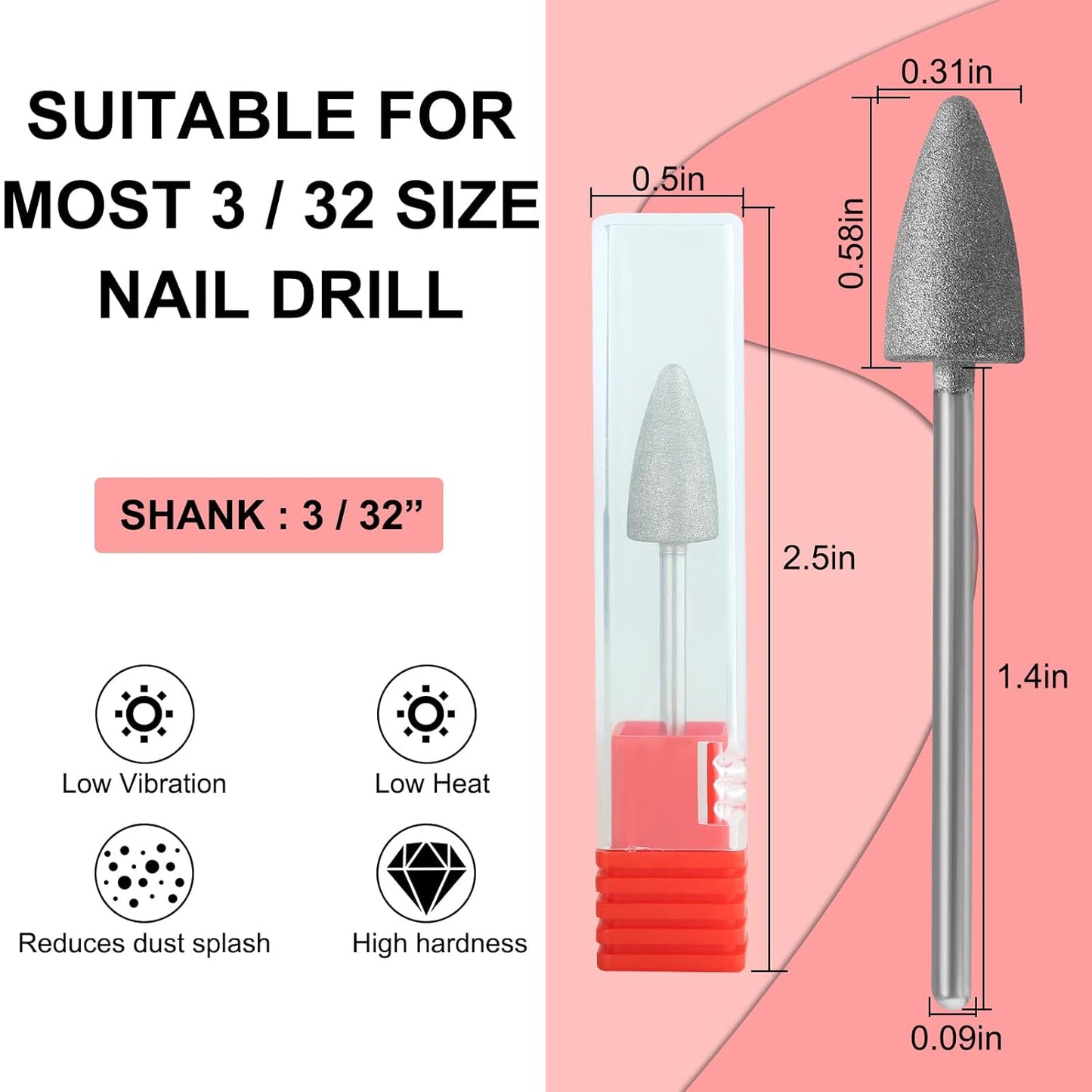Nail Drill Bits,3/32 Inch Diamond Acrylic Nail Drill Bits with Case,Quartz Pointed Carbide Nail Bits for Nails,Cuticle Remover Bits, Professional Manicure Tools (Fine)
