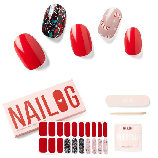 NAILOG Semi Cured Gel Nail Strips (20 Extra Long Stickers/Wraps) | Buy 2 Get 1 UV Lamp| Glossy & Long Lasting Soft Gel Finishing, Dazzling Night