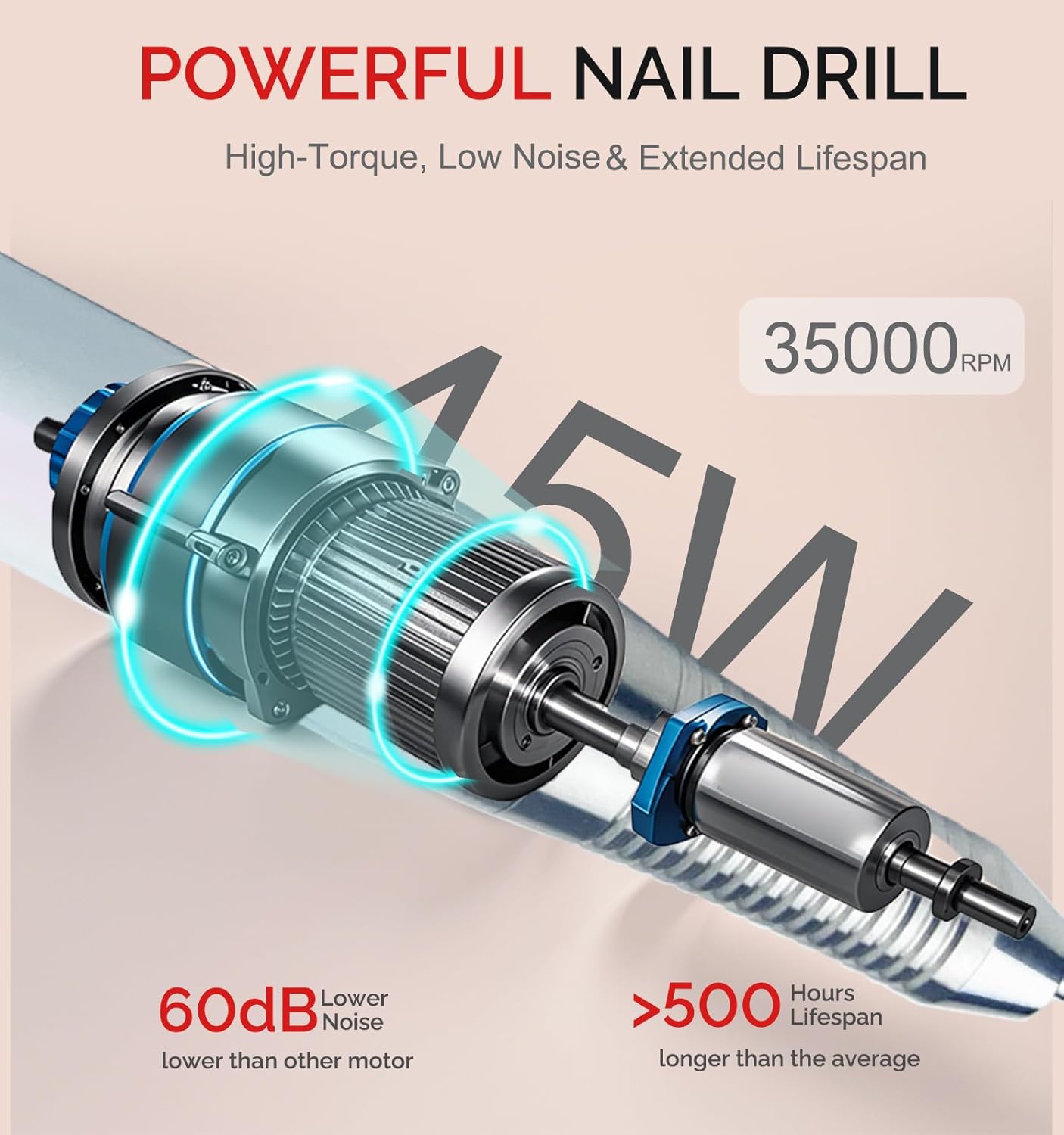 Professional Rechargeable Nail Drill 35000 RPM - Cordless Electric Nail File ,Portable Efile for Shaping/Removing/Polishing Gel/Acrylic Nails | Ideal for Home DIY & Salon Manicure Pedicure