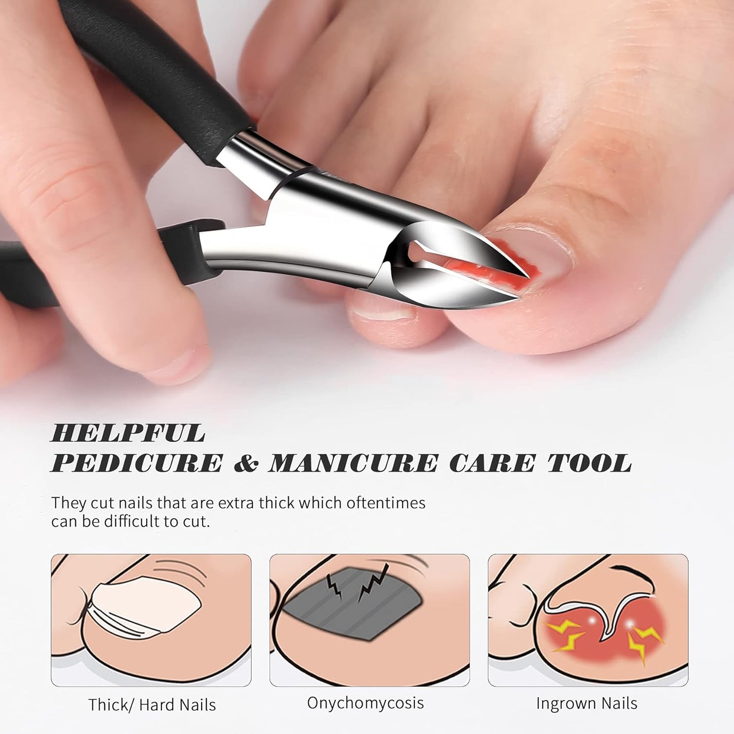 FVION Toenail Clippers, Professional Thick & Ingrown Toe Nail Clippers for Men & Seniors, Velvet-Soft Handle Toenail Cutter/Colorful Nail Clippers, High Grade Stainless Steel