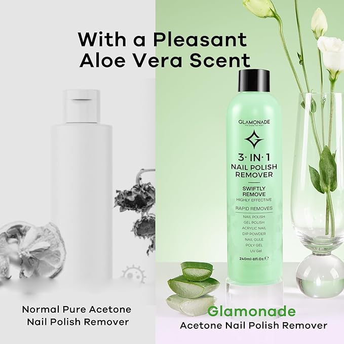 Acetone Nail Polish Remover: Professional Soak off Gel Polish Remover Natural Formula Aloe Vera Essential Oil for Acrylic Dip Powder Nail Supplies for Home Salon(8 Fl.Oz.)