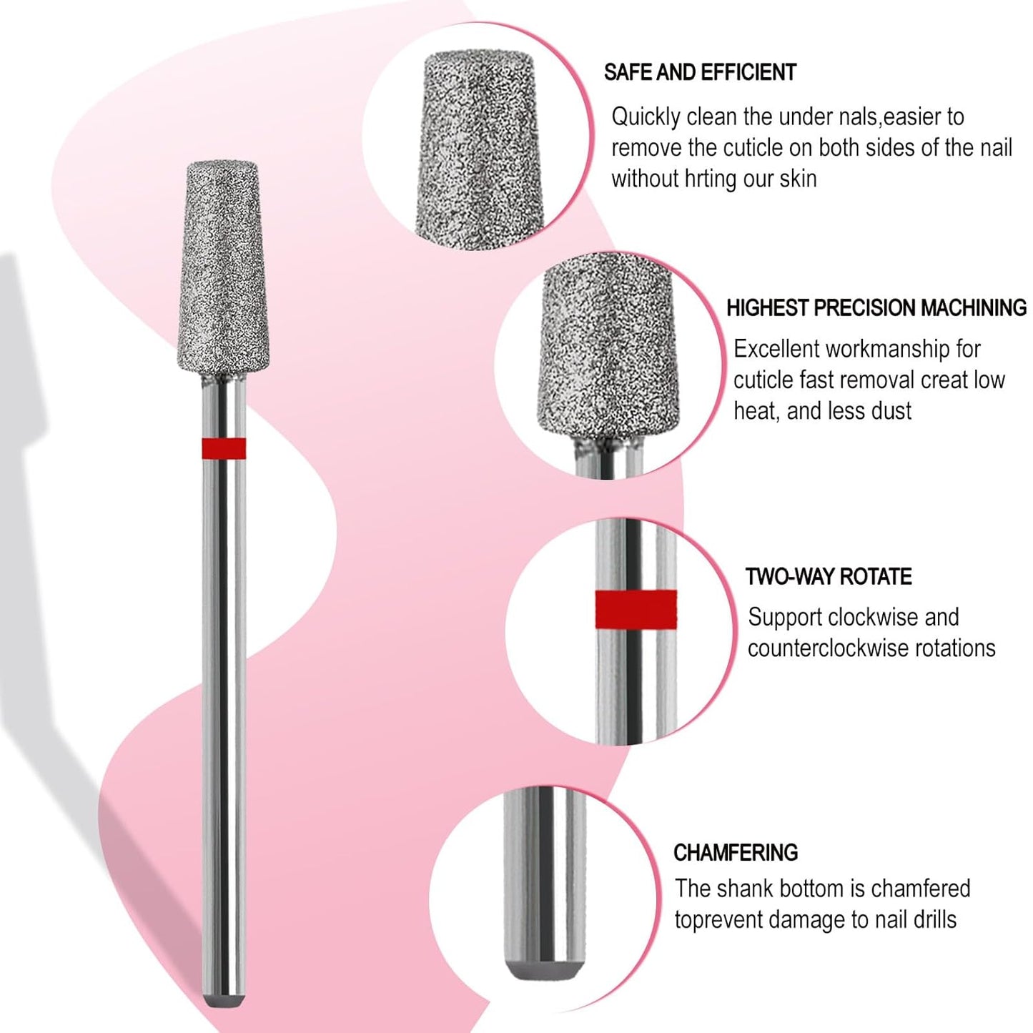 Cuticle Clean Nail Drill Bit, 3/32" Russian Diamond Nail File bits, Safety Carbide Under Nail Cleaner for Cuticle Dead Skin Nail Prepare, Nail Salon Manicure, (Trapezoidal Barrel-Fine)