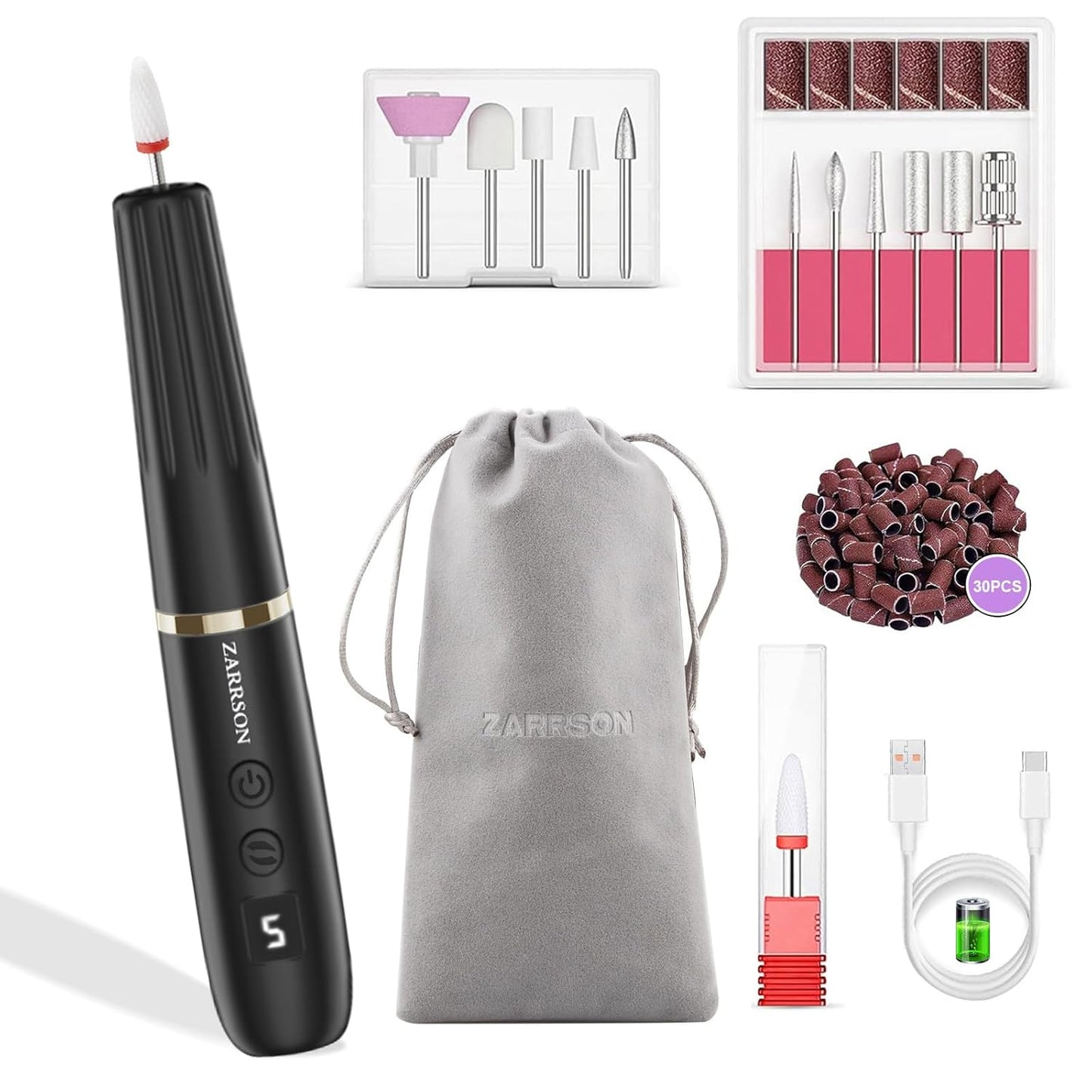 Electric Nail Filer, Professional Nail Drill Kit, Electric Nail Drill Kit, Portable File for Acrylic Gel Nails, Cordless Nail File Electric Manicure Pedicure Tools with Drill Bits for Home Salon