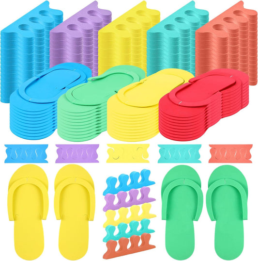 300 Pairs Disposable Pedicure Slippers and Toe Separators Kit Include 80 Disposable Foam Pedicure Flip Flops 220 Pairs Toe Separators for Women Nail Spa