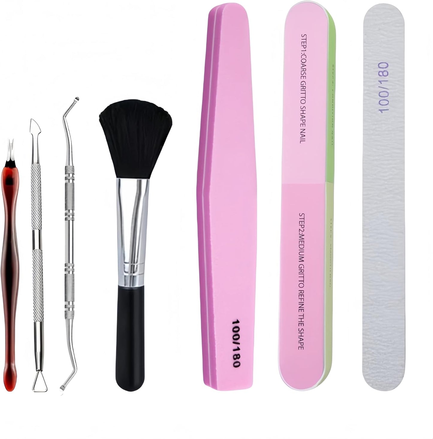 Professional Nail Care Kit,Nail Files 100/180,Nail Buffer Block,Cuticle Nippers,Cuticle Trimmer,Cuticle Pusher,Nail Art Tools,Pedicure & Manicure Tools,Nail Prep Kit,Manicure Kit for Women
