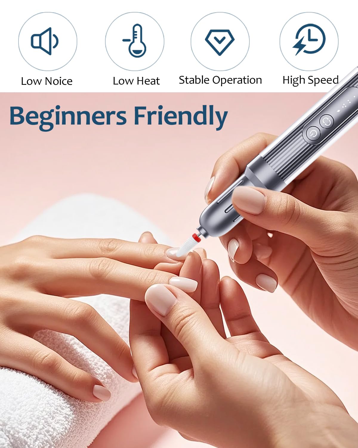Electric Nail File Drill Machine - Professional Nail Drill for Acrylic Gel Nail Polish Cuticle Removing - 18000RPM Cordless Efile Grinder with Bits for Thick Toenail Filer 6 Speeds Manicure Salon Home