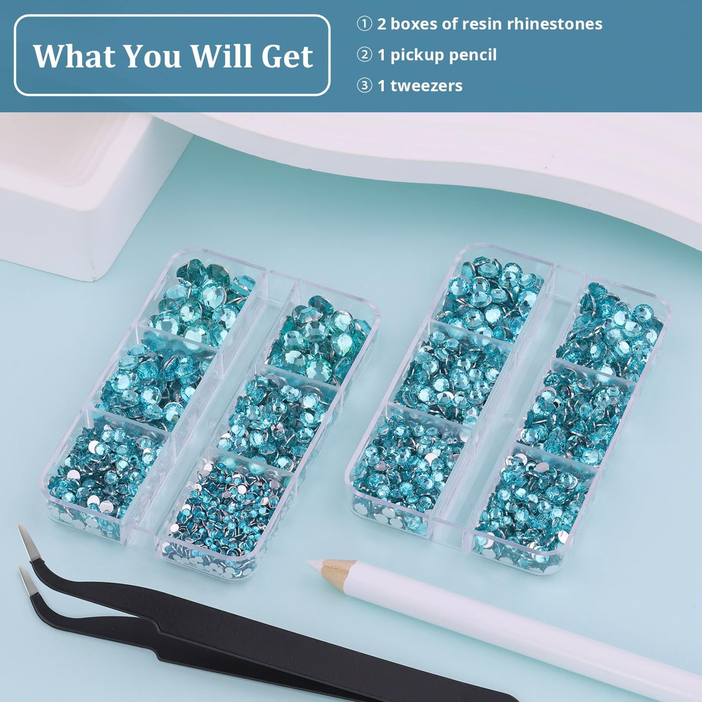Resin Rhinestones for Crafting, 2 Boxeses Lake Blue Multi Sizes Flatback Bedazzling Crystals for Crafts Nail Art Deco, Non Hotfix Gems Charms for Tumbler Shoes Clothing Fabric Face Makeup