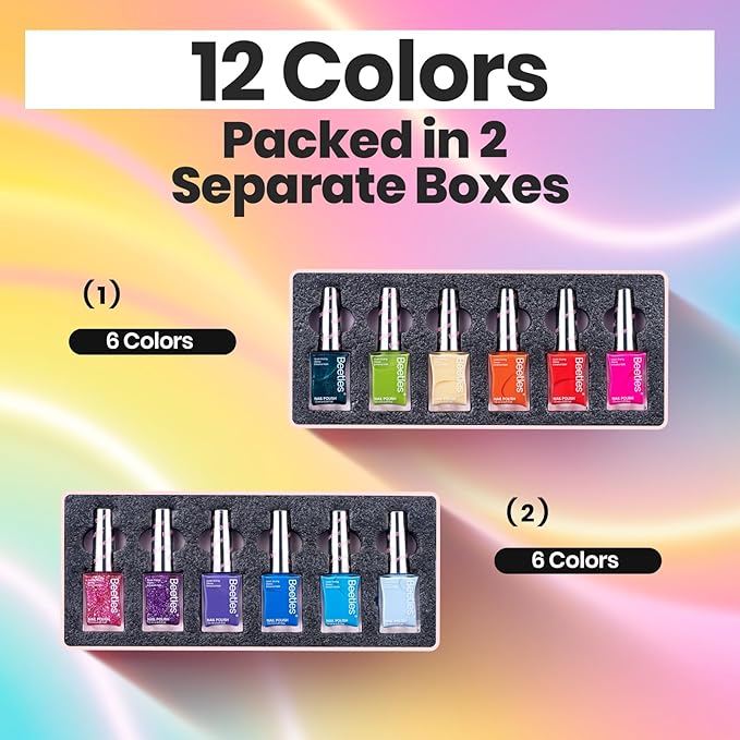 Beetles Quick Dry Neon Nail Polish Set - Glitter Rainbow Nail Polish Set 12 Colors Regular Air Dry Fingernail Polishs Pack for DIY Nail Art Salon Home Women Christmas Gift