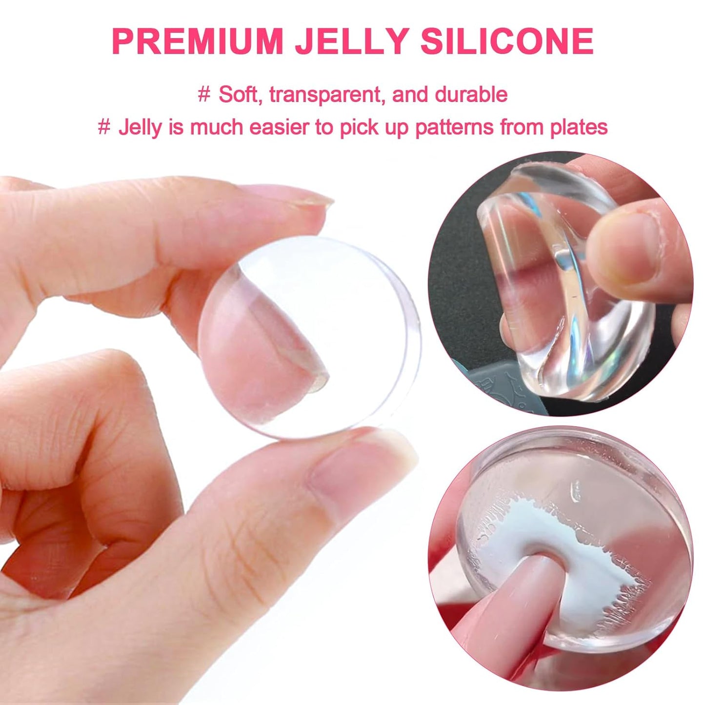 Jelly Nail Stamper & Liner Nail Art Brushes - French Tip Nail Design Tools, Silicone Nail Art Stamping Stamper with Scraper, French Tip Stamp Liner Brush for Manicure Home DIY Salon