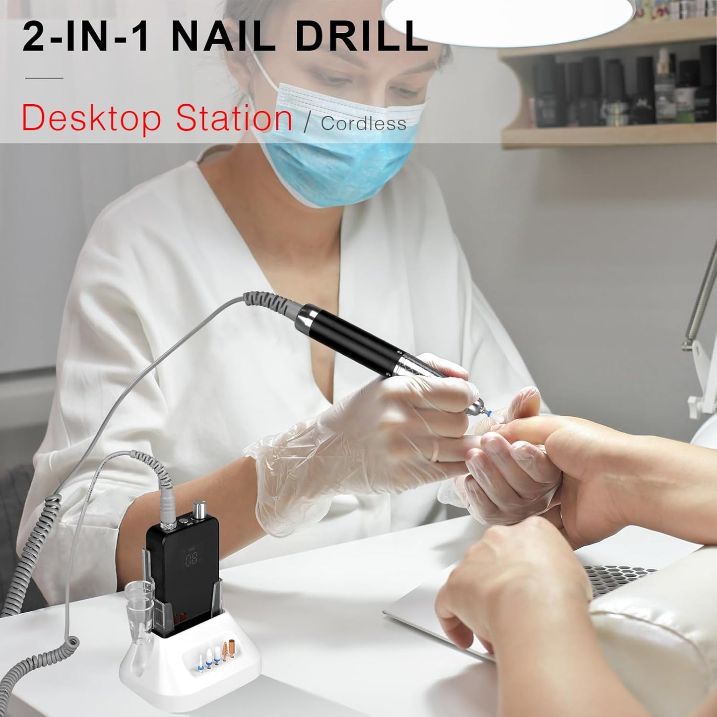 2-in-1 Brushless Nail Drill, AZ GOGO 35000RPM Professional Salon Electric Cordless Nail File Rechargeable Portable Nail Drill Machine for Gel/Acrylic Nails (Black)