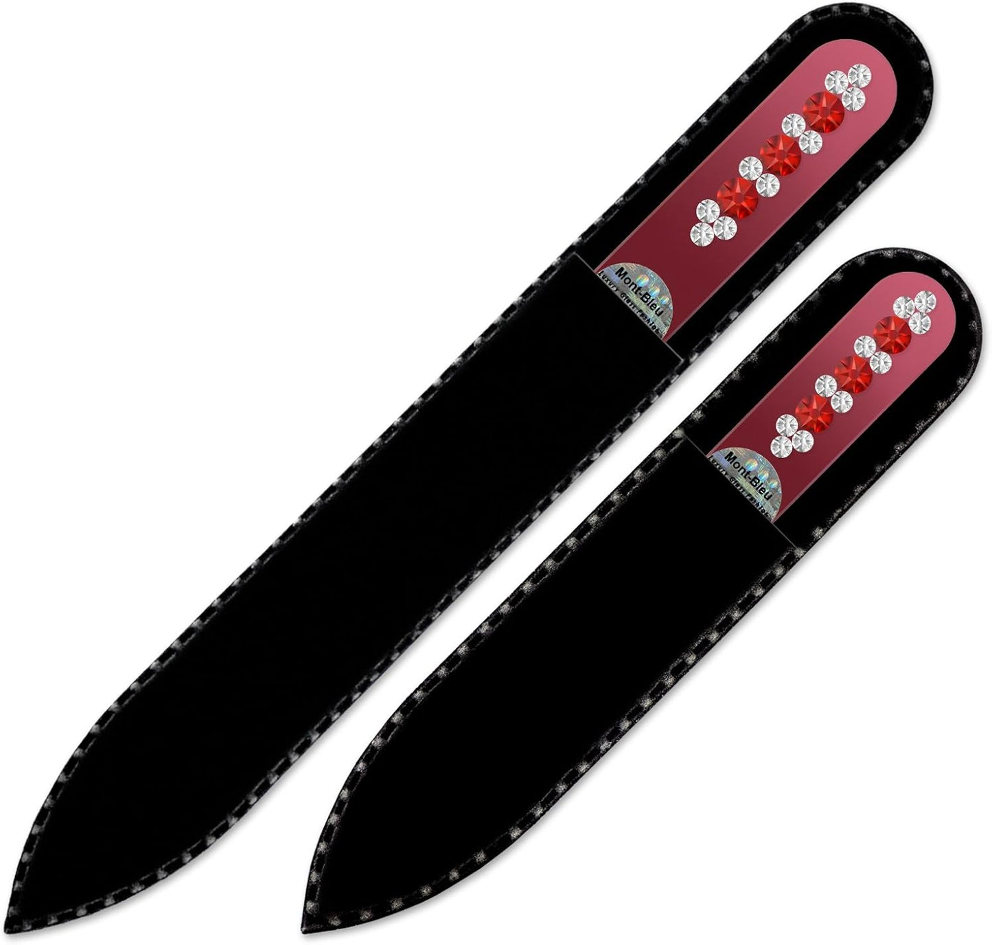 Premium Glass Nail File for Women - Mont Bleu Set of 2 Glass Nail Files Hand Decorated with Crystals - Handmade Gifts - Crystal Nail Files for Natural Nails - Fingernail Nail File