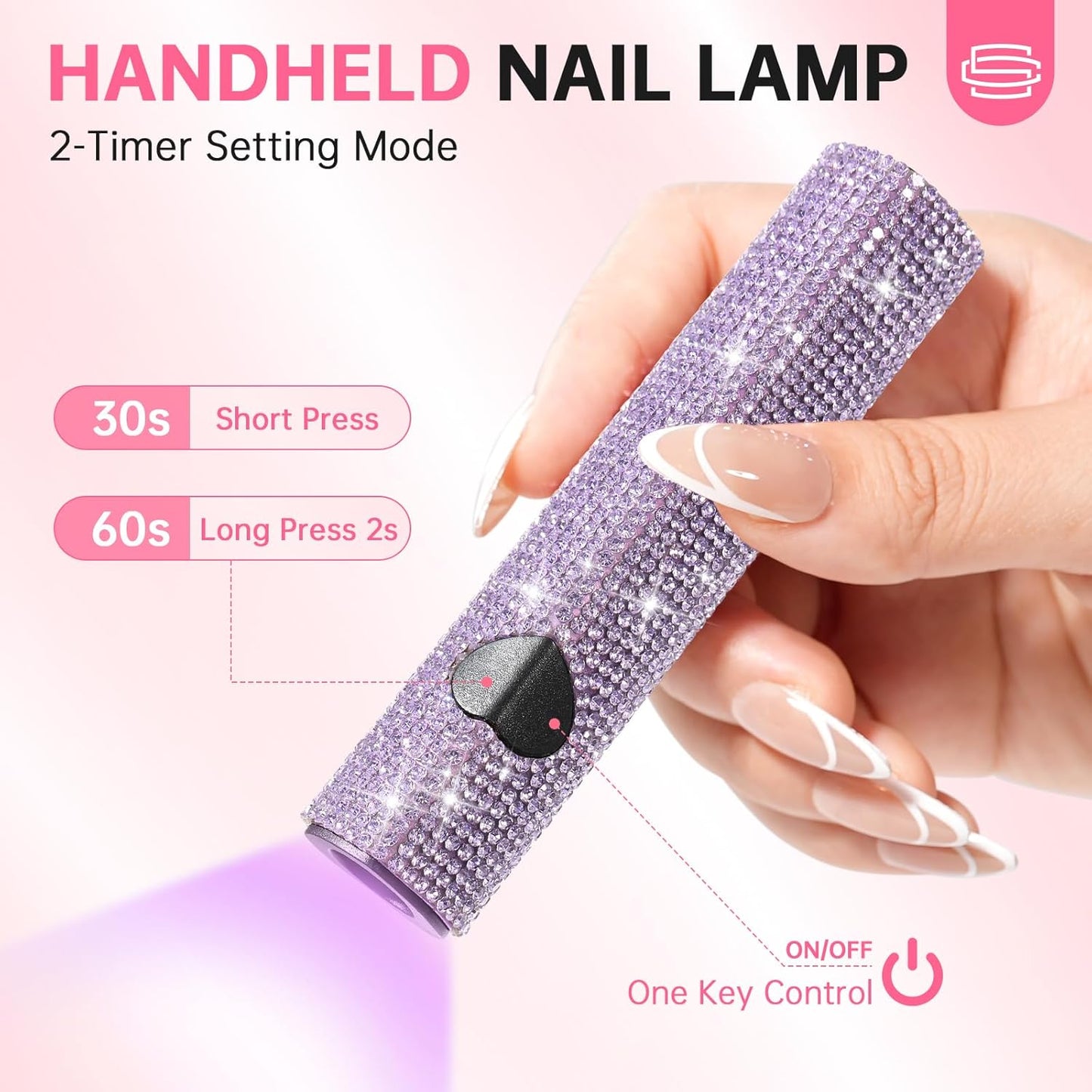 UV Light for Gel Nails, Handheld UV Nail Lamp, Portable LED Nail Lamp, Mini Nail Dryer, USB Nail Light for Fast Curing, Purple