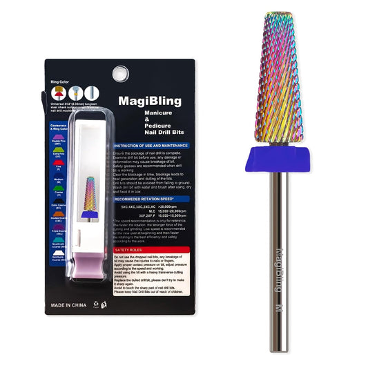 M 5 in 1 Nail Drill Bits, 16mm Tapered 3/32'' Professional Tungsten Carbide Bits for Efile, 2 Rotation for Electric Drill, Remove Thick & Soft Gel Fast, Manicure Cuticle Polishing, Techs Bits, Medium.
