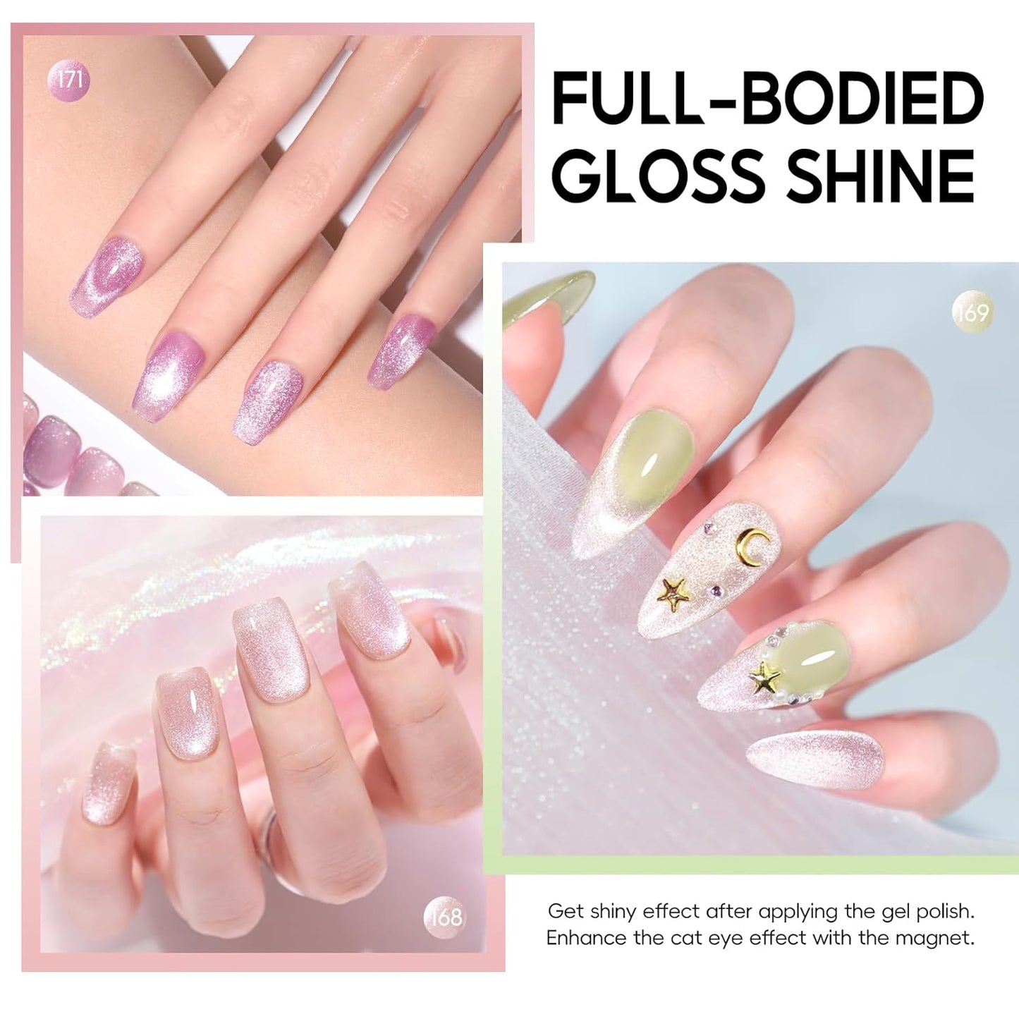 Cat Eye Gel Nail Polish Set 6 Colors Glassy Milky Nude Pink Glitter Transparent Jelly Cateye Magnetic Kit Salon at Home DIY Gifts for Women