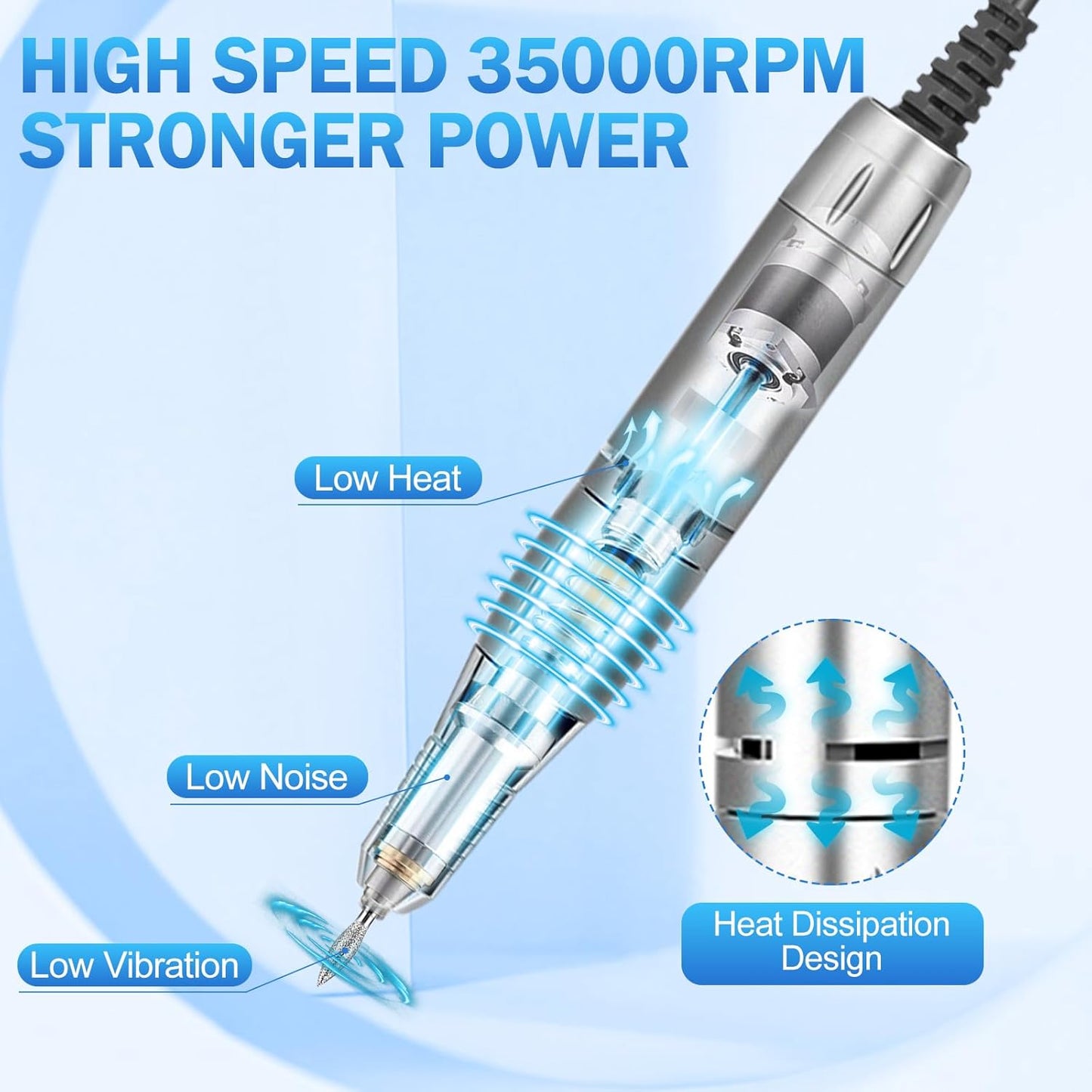 Electric Nail Drill Professional Machine,NAILGIRLS Electric Nail File E-File Nail Drill Kit for Gel Acrylic Nails,Portable 35000RPM Manicure Pedicure Polishing Shape Tools for Home Salon Use