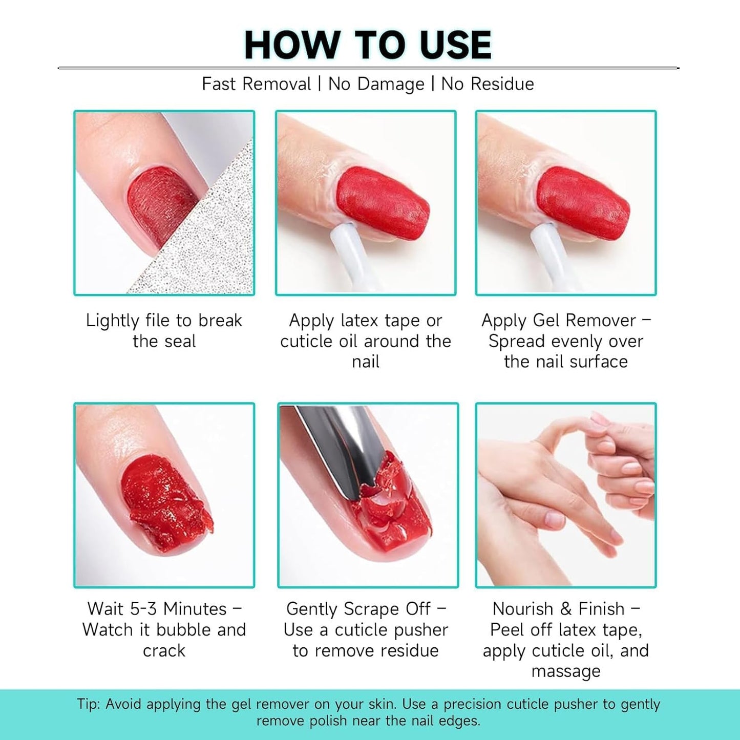 Gel Polish Remover, Gel Nail Polish Remover 2-5 Minute No Soaking or Wrapping Come with Manicure Tools, Removal Kit Quick & Easy for Nails