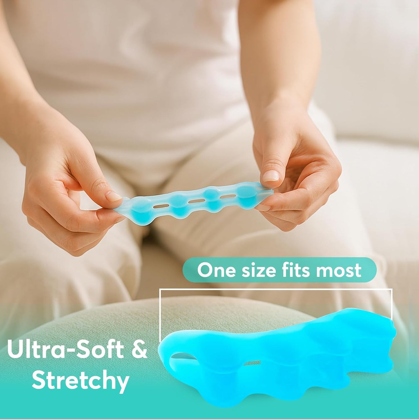Comfwalk® ToeAlign™ – Toe Separators for Men & Women – Toe Straightener Stretcher – Corrects Bunions, Overlapping Toes, Hammer Toes, Claw Toes – Soft Medical-Grade Silicone Toe Spacers (Blue)