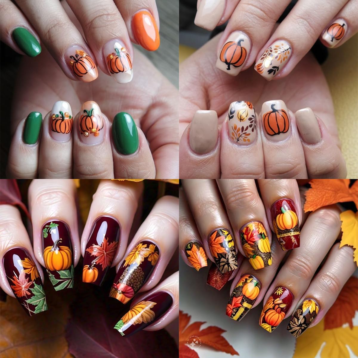 6 Sheets Fall Nail Art Stickers Pumpkin Fall Maple Leaf Nail Decals Fallen Leaves Nails Designs 3D Self-Adhesive Thanksgiving Nails Stickers Autumn Nail Art Supplies for Women DIY Manicure Art Kit