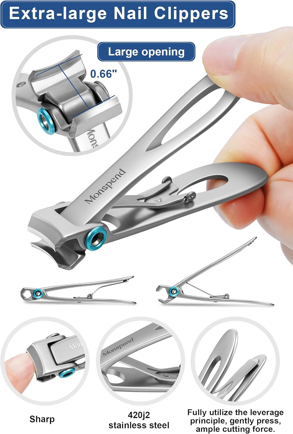 Toenail Clippers for Seniors Thick Toenails, Heavy-Duty Toenail Clippers, Adult Thick Toenail Long Handle,Aluminum Storage Box (Blue)